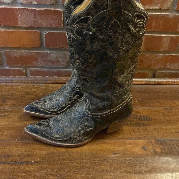 Corral Western Women's Black Vintage Lizard Inlay Boots M. Size 7 - Picture 13 of 16